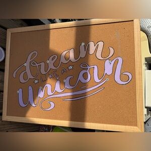 Cork Board with Purple 'Dream Like a Unicorn' Design
